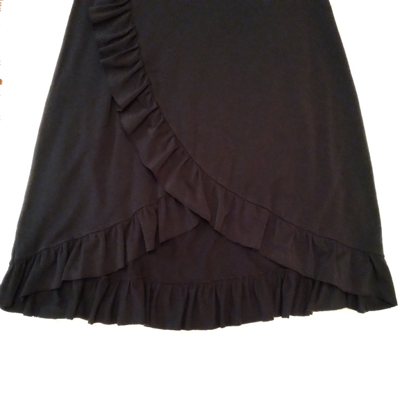 🎁 Free People, Vintage, Hi-Lo, Bohemian, Ruffled, Faux Wrap Skirt in Deep Black - Picture 4 of 12
